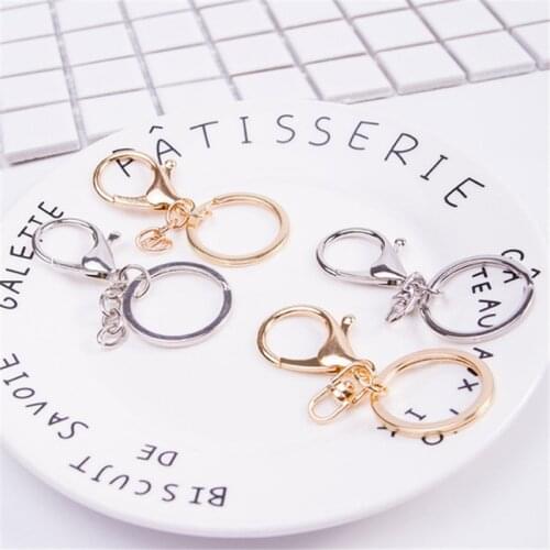2pcs 30mm Multiple Colors Key Chains Rings Round Golden Silver-Plate Hook Lobster Clasp Keychain