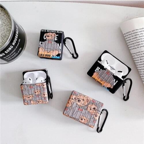 Cute Cartoons Printing Bear PVC Case for Airpods 1 2 Pro Wireless Bluetooth Headphone Box Protective Cover Accessories