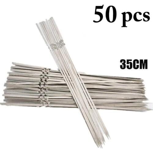 Kapmore 50pcs Barbecue Skewers Heat-Resistant Stainless Steel Flat Non-Slip Grilling Sticks Kabob Skewers BBQ Tools Accessories