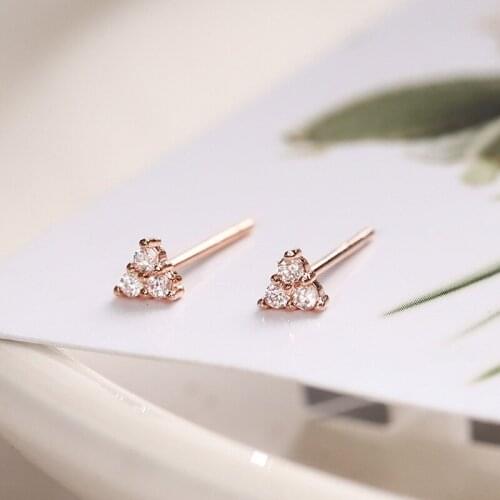 Karopel Cute Mini Real 925 Sterling Silver Zircon Triangle Stud Earring for Women Flower Earring Jewelry Girl Birthday Gift