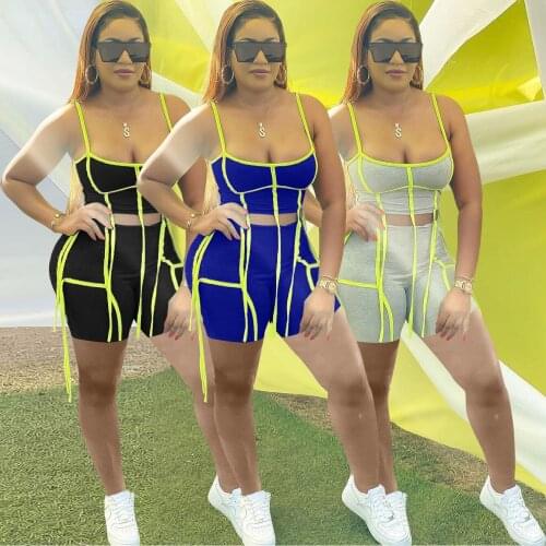 Adogirl Tassel Paatchwork 2 Piece Set Casual Strap Sporty Outfits 2021 Summer Camis and Shorts Cute Matching Set Streetwear