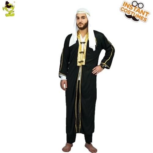 Mens Desert Arab Prince Costume Cosplay Black Robe Arabian Prince Clothing Role Play Dester Prince For Halloween Costumes