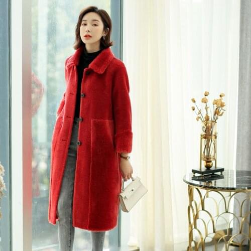 Real Sheep Fur Jacket Winter Coat Women Korean Cute Woolen Overcoat Long Abrigos Mujer Invierno 2020 1868 YY547