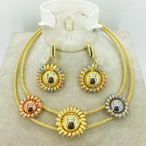 HOT Fashion wedding Dubai Africa Nigeria African Jewelry set gold-color necklace Earrings romantic woman Bridal Jewelry Sets