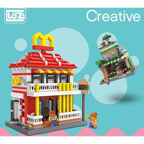LOZ Diamond Blocks Architecture Mini Street View Restaurants Building Blocks Store Shop Model DIY Mirco Brick Toys Fun 9035