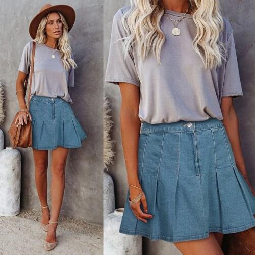 Spring And Summer Denim Mini Skirt Women Sexy Pleated High Waist Pleated Elegant Ladies Fashion Streetwear Short Skirt