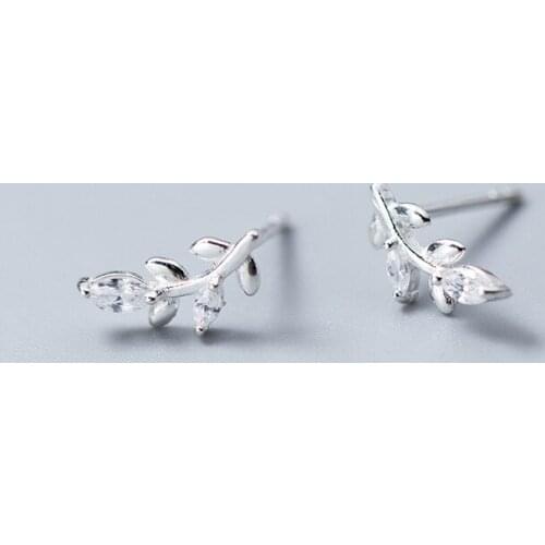 MloveAcc New Arrival 100% 925 Sterling Silver Shiny CZ Leaves Stud Earrings for Women Wedding Engagement Silver Jewelry