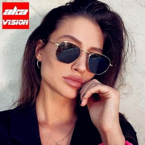 AKA VISION 2021 Polygon Sunglasses Women Retro Glasses Women Mirror Eyeglasses for Women/Men Vintage Lentes De Sol Mujer UV400