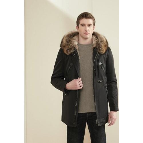 Jacket Men Parka 100% Natural Rabbit Fur Lined Coat High Quality Windproof Warm Outwear Plus -Size Fast Shipping