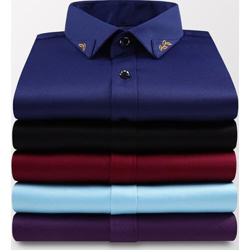 BROWON Spring Autumn Silky Fabric Men Shirt 2021 Long Sleeve Dresss Shirt Men Wedding Party Slim Shirt Turn Down Collar Size 5XL