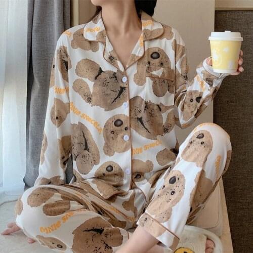 New Pajamas Suit Female Sleep Two Piece Set Spring Women Long Sleeve Cute Simple Home Clothes Autumn Cotton Womens Pajama Sets