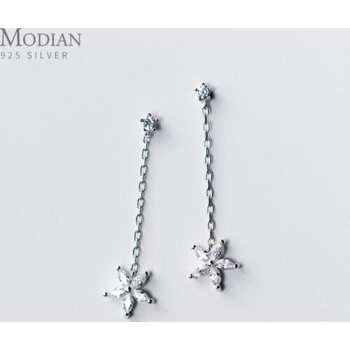 Modian 925 Sterling Silver 3 color Drop Earring for Women Shiny Clear CZ Blooming Flowers Tassel Dangle Earring Fine Jewelry