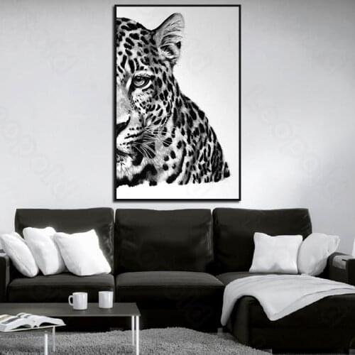 Modern Art Style Murals Unframed Painting Animal The Half Face of The Tiger Residential Bedroom Decor Living Room Canvas Paint