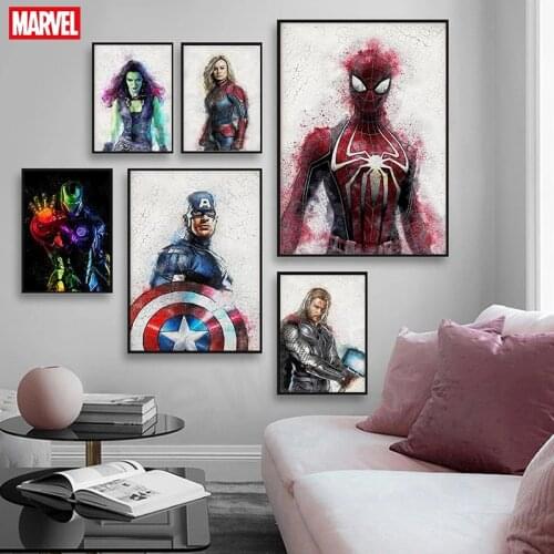 Marvel Superhero Avengers Poster Iron Man Watercolor Canvas Painting Cracked Background Wall Art Decor Pictures for Home Decor