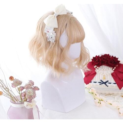 Blonde Kawaii Lolita Wig Short Wig Buns Harajuku Kinky Curly Hair Adult Chic Girls Women Daily Wear