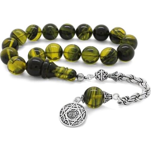 Tesbihane 925 Sterling Silver Rope Tassels Cottage Yellow Fire Amber Efe Rosary