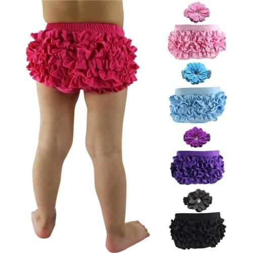 Real Sale Mid Ruffled Panties Retail Cotton Ruffle Baby Infant Bloomers Flower Headband Sets For Girls Diaper Covers Nb-2t