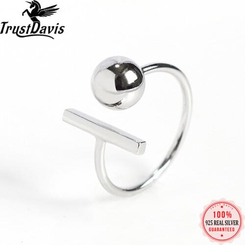 ElfoPlataSi 100% 925 Sterling Silver Ring for Women Ball Style Opening Ring Sizable Office Lady Girl Fine Jewelry Gift DD196