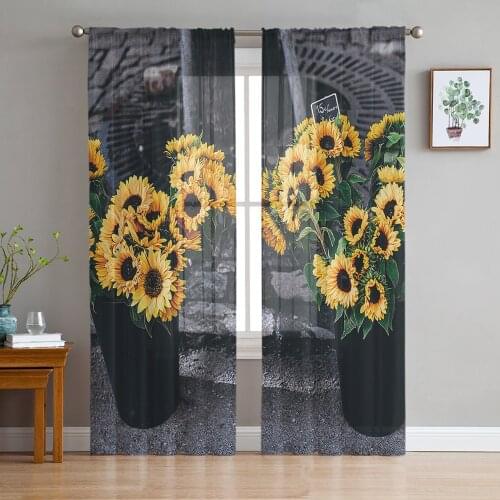 Sunflower Flowerpot Window Treatment Tulle Modern Sheer Curtains for Kitchen Living Room the Bedroom Curtains Decoration