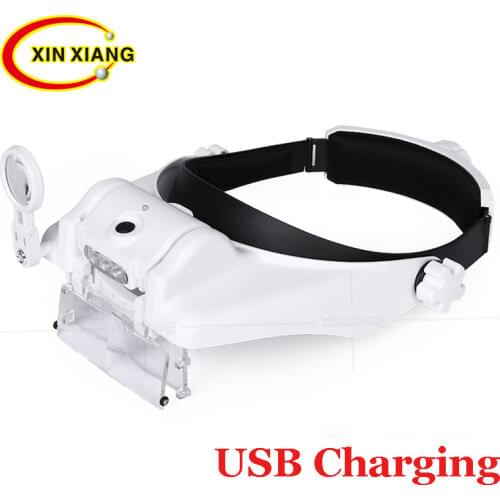 USB Rechargeable Headband 3 LED Magnifier 1.5X 2X 8X Glasses Magnifier With LED Light Reading Newspaper Magnifying Glass Loupe