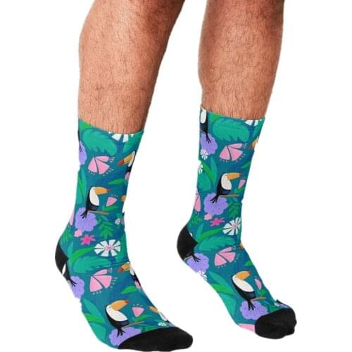 2021 Funny Mens socks Tropical Toucan Pattern Printed hip hop Men Happy Socks cute boys street style Crazy Socks for men