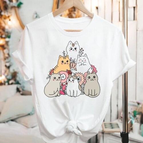 Women Graphic Short Sleeve Cat Ladies Girl Cute Clothing Cartoon Summer Fashion Print Female Clothes Tops Tees Tshirt T-Shirt