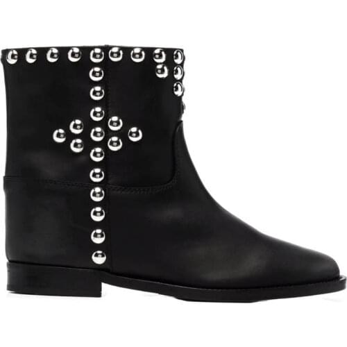 2021 Autumn Boots Women Suede Genuine Leather Rivet Flat Motorcycle Boots Casual Flats Short Boots Shoes Trend Botas Femininas