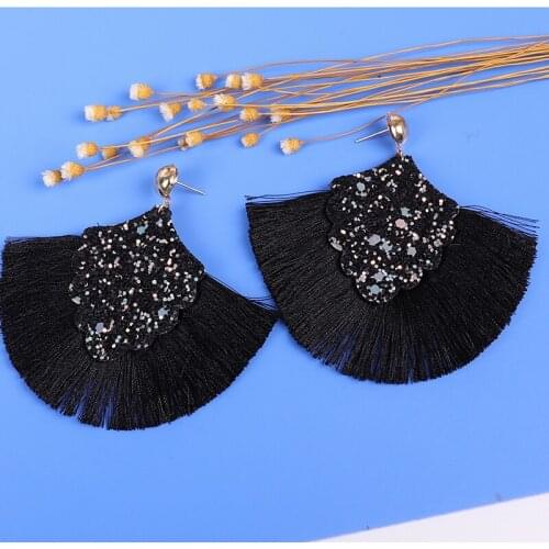 Earrings For Women Korea Black Vintage Heart Leather Tassel Fashion Big Dangle Statement Bohemian Long Exaggerated Wholesale CC