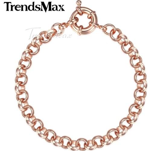 585 Rose Gold Filled Womens Bracelet for Men Rolo Link Chain Sailor Clasp 6mm 18cm 20cm 23cm 25cm GB212