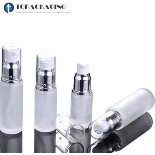 10PCS*20/25/30/50ML Frost Glass Spiral Lotion Pump Bottle Refillable Essential Oil Empty Makeup Cosmetic Container Samle Packing