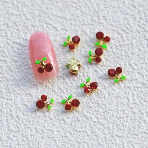 10pcs 3D Alloy Cherry Nail Art Rhinestones Shiny Crystal for Nails Jewelry Cute Cherries Nail Charm Decorations Manicure Design