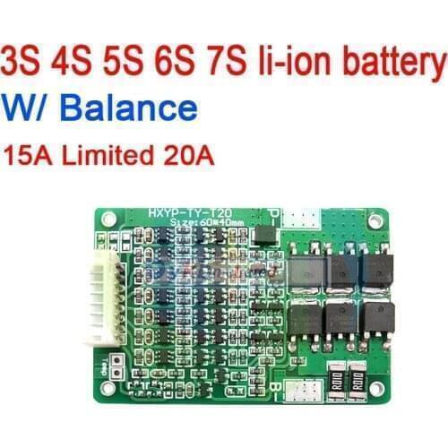 3S 4S 5S 6S 7S 15A li-ion 18650 BMS Lithium battery protection board BMS Balance LiPo 12V 16.8V 21V 25.2V 24V CELLS Packs