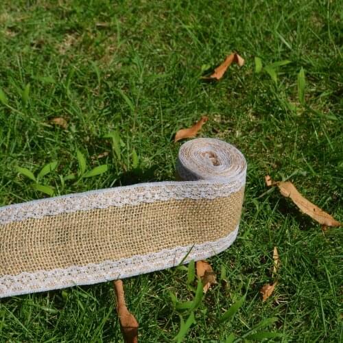 6*200CM Natural Jute Burlap Hessian Ribbon with Lace Trims Tape Rustic Wedding Decor cake topper Table Home Decoration