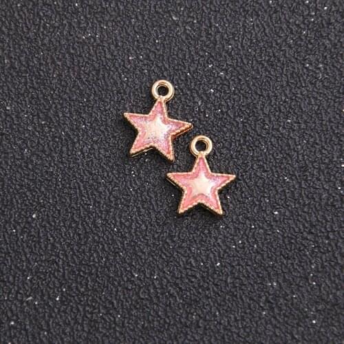 8/pcs 12*15mm Alloy Metal Drop Oil Pink Five-pointed Star Charms Pendant For DIY Bracelet Necklace Jewelry Making