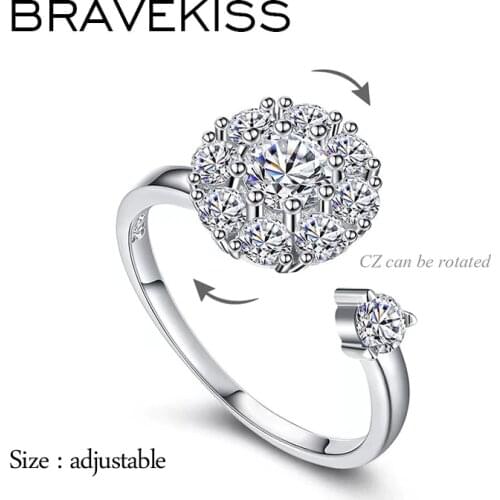 BRAVEKISS Luxury Cubic Zirconia Spinning Open Wedding Rings for Womens Gift Rotated Fashion Jewelry Creative Finger Ring PR0197