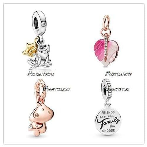 925 Sterling Silver Charms Pink Murano Glass Leaf Pendant Beads Fits Women Pandora Bracelets & Necklace Diy Jewelry