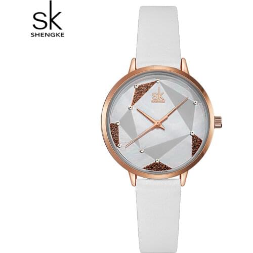 Shengke Women Watches Dress Casual Pink Leather Ladies Watches Montre Femme With Bling Special Dial Japanese Quartz Movement