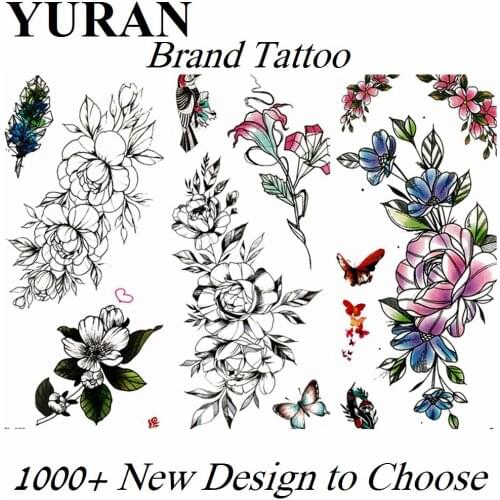 Black Flower Rose Temporary Tattoos Flora Sticker For Women Girls butterfly Fake Tattoo Body Art Arm Waterproof Peony Tatoo Sexy