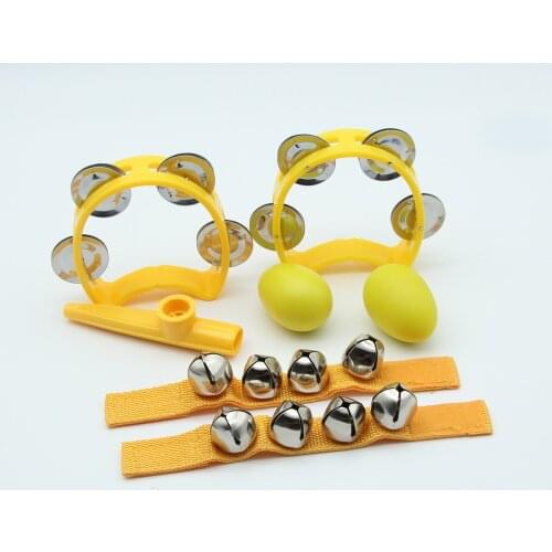 FLEOR Pack of Wrist Bells & Egg Maraca & Hand Tambourine & Kazoo Percussion Instruments Yellow Color