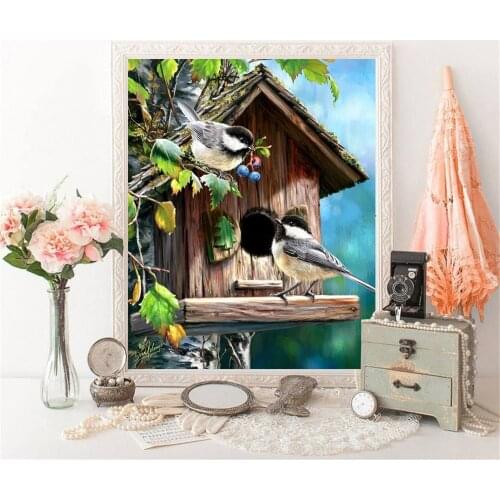 HUACAN Embroidery Bird Scenery Cross Stitch Animal Needlework Sets For Full Kits White Canvas 14CT DIY Home Decor 40x50cm