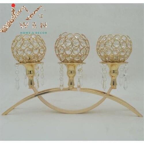 IMUWEN Top rated golden plated 3-arms metal candle holder with crystal pendants for home decoration or wedding candelabra