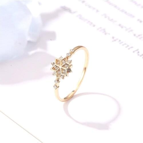 2020 New Shine Rose Gold Color Rings Wedding Snowflake Ring for Bridal Christmas Gift Elegant Rings Female Wedding Jewelry