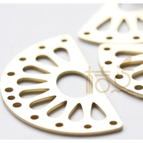 Laser Cut Solid Brass Half Circle Charm with Multiple Holes - 30x18mm