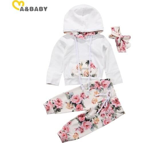 Ma&Baby 0-24M Spring Autumn Toddler Newborn Infant Baby Girl Clothes Set Flower Hooded Sweatshirt Tops Pants Outfits Tracksuit