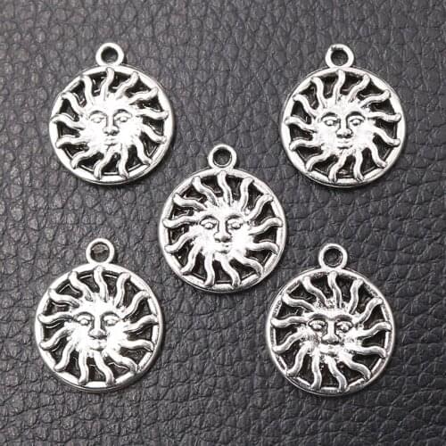 15pcs Silver Plated Cute Hip Hop Suns Retro Earrings Bracelet Accessories DIY Charms For Jewelry Crafts Making 20*18mm P1005