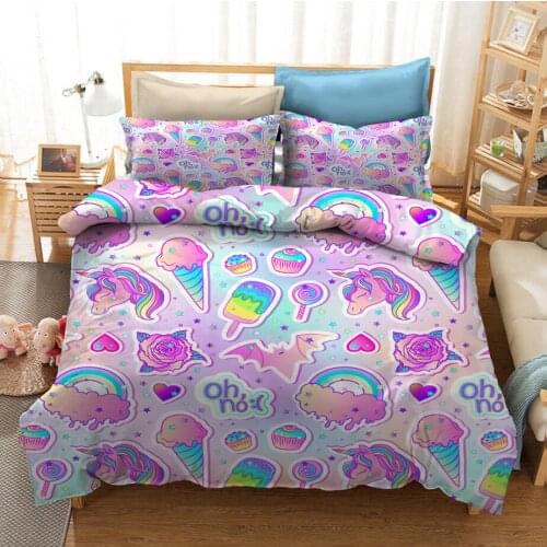 Cute Unicorn Ice Cream Cartoon 3D Print Comforter Bedding Set For Girls Duvet Covers Pillowcase Luxury Queen King Size Kids Gift