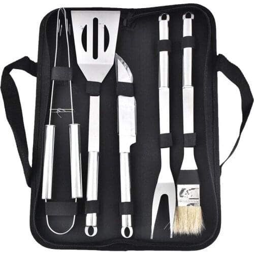 BBQ Tools Combination Set Stainless Steel Pipe Handle Baking 5-piece Oxford Bag Aluminum Case Accessories