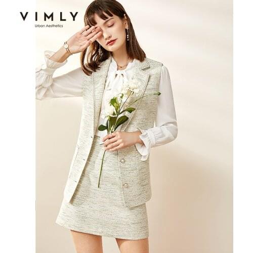 Vimly Outfits For Women Elegant Office Lady Turn Down Collar Single Breasted Vest High Waist Skirt Two Piece Set Women F0061