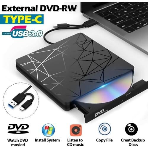 NEW USB 3.0 Type C DVD Drive CD Burner Driver High-speed Read-write Recorder External DVD-RW Player Writer Reader for WIN7/8/10