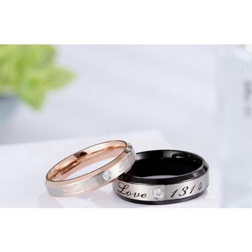 Couple Rings Womens Stainless Steel Confession Couple Rose Gold Ring Black Simple Crystal Wedding 1314 Rings Gifts for Women